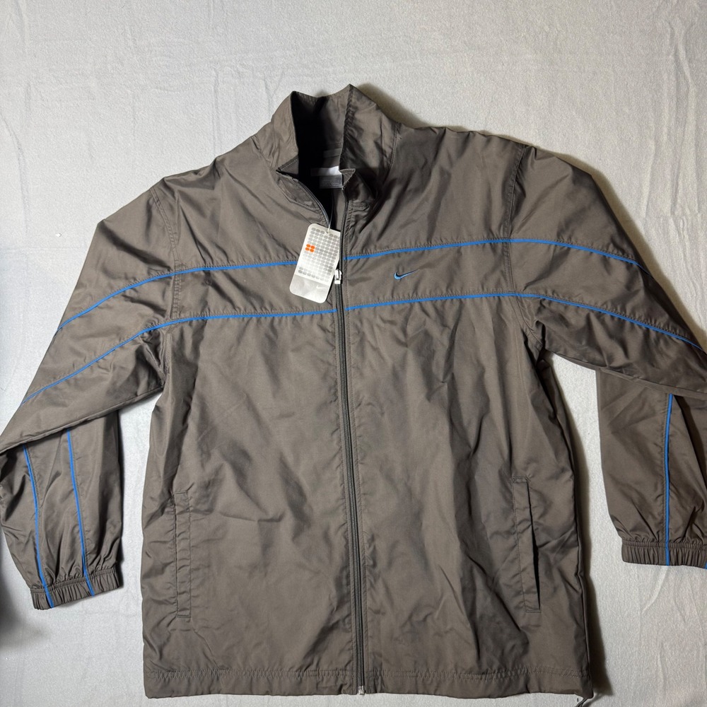 Nike Active Windbreaker Jacket‎ 118245 Grey Blue Piping Vintage 2004 Mens Large